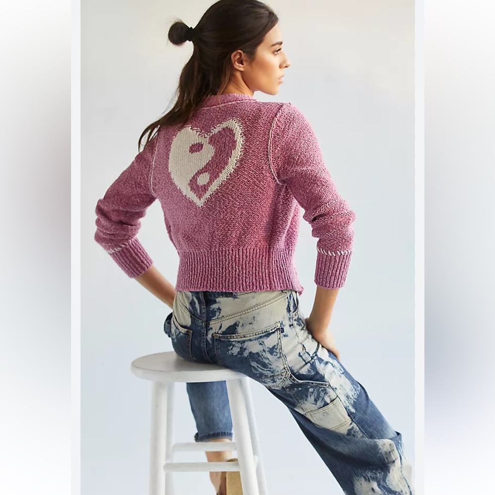 Anthropologie‎ Pilcro Icon Cardigan Pink Peace Yin Yang